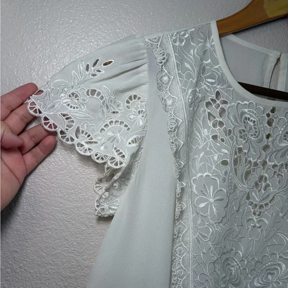 Express White Lace Peplum Blouse Boho Cottagecore Romantic Floral Embroidered XS - Picture 3 of 8